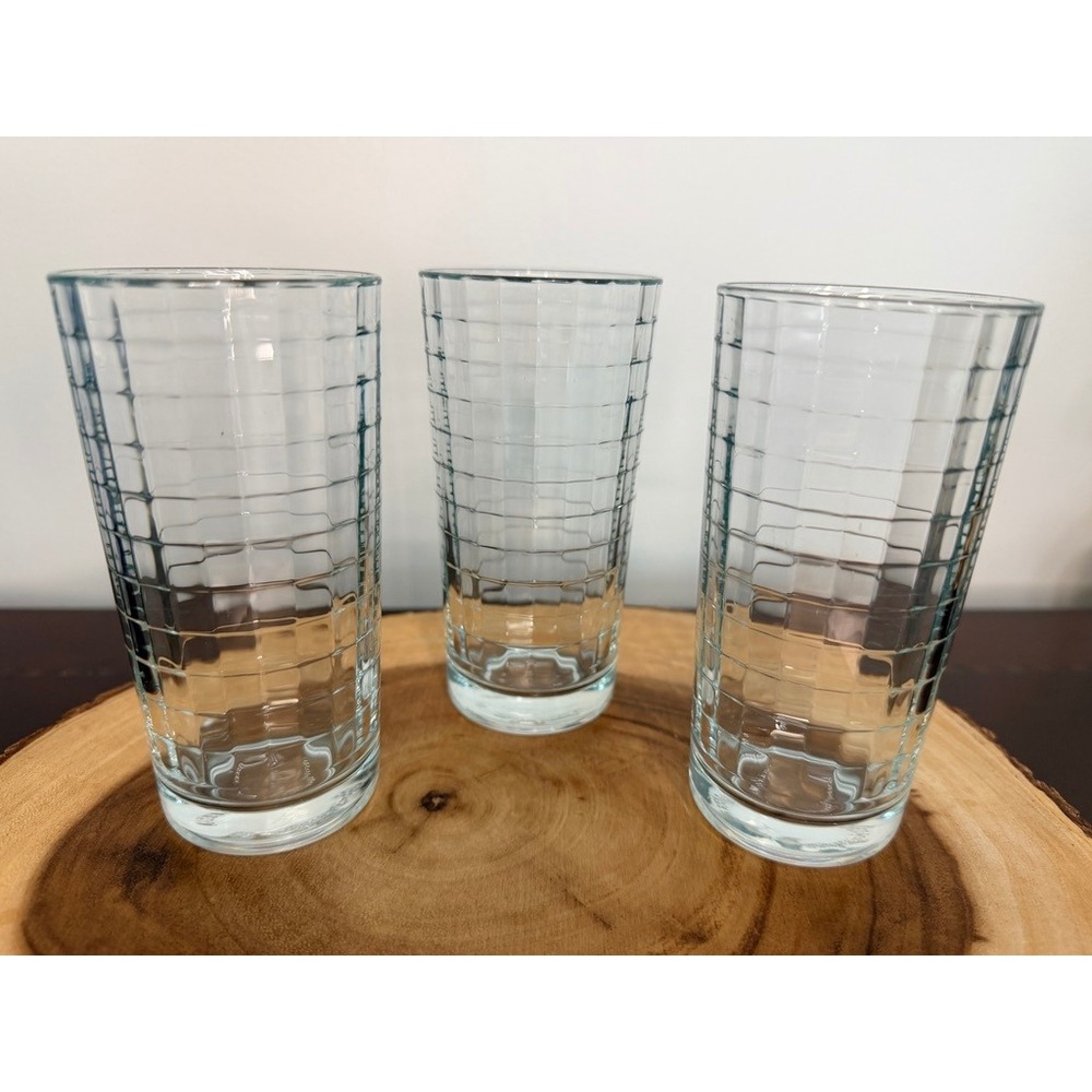 Vintage Pasabahce Turkey Grid Pattern Highball Glasses Set of 3 MCM Barware